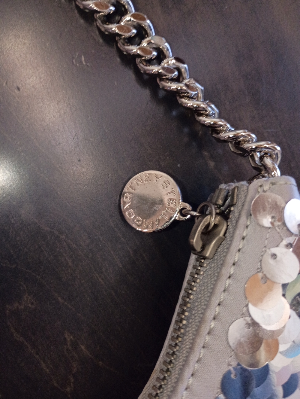 Stella McCartney Falabella Sequin Silver Metallic & Satin Shoulder Bag New - Picture 7 of 14